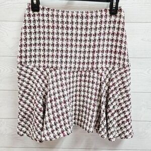 Maeve by Anthropologie Tweed Ruffle Hem Mini Skirt Pink Navy White Size 2